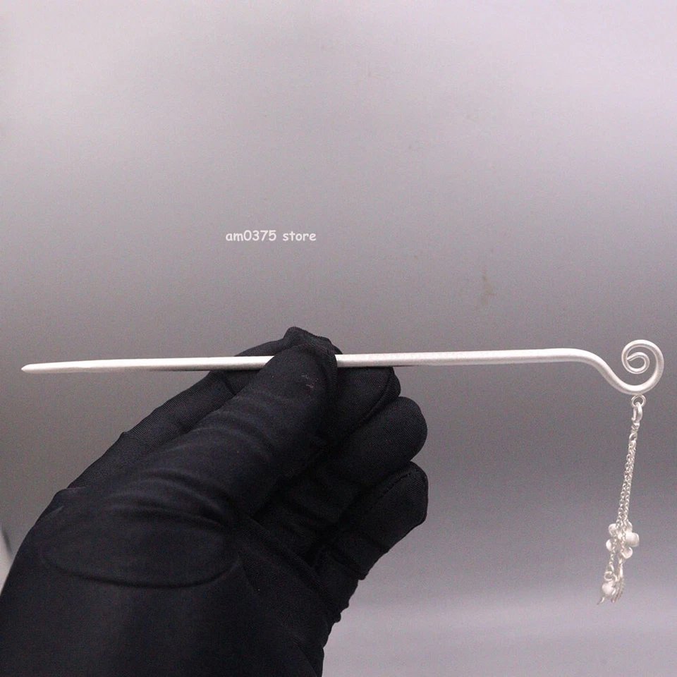 Pinza de pelo de borla larga flor horquilla plata esterlina 925 real 6,9 pulgadas L Foto 2 de 4