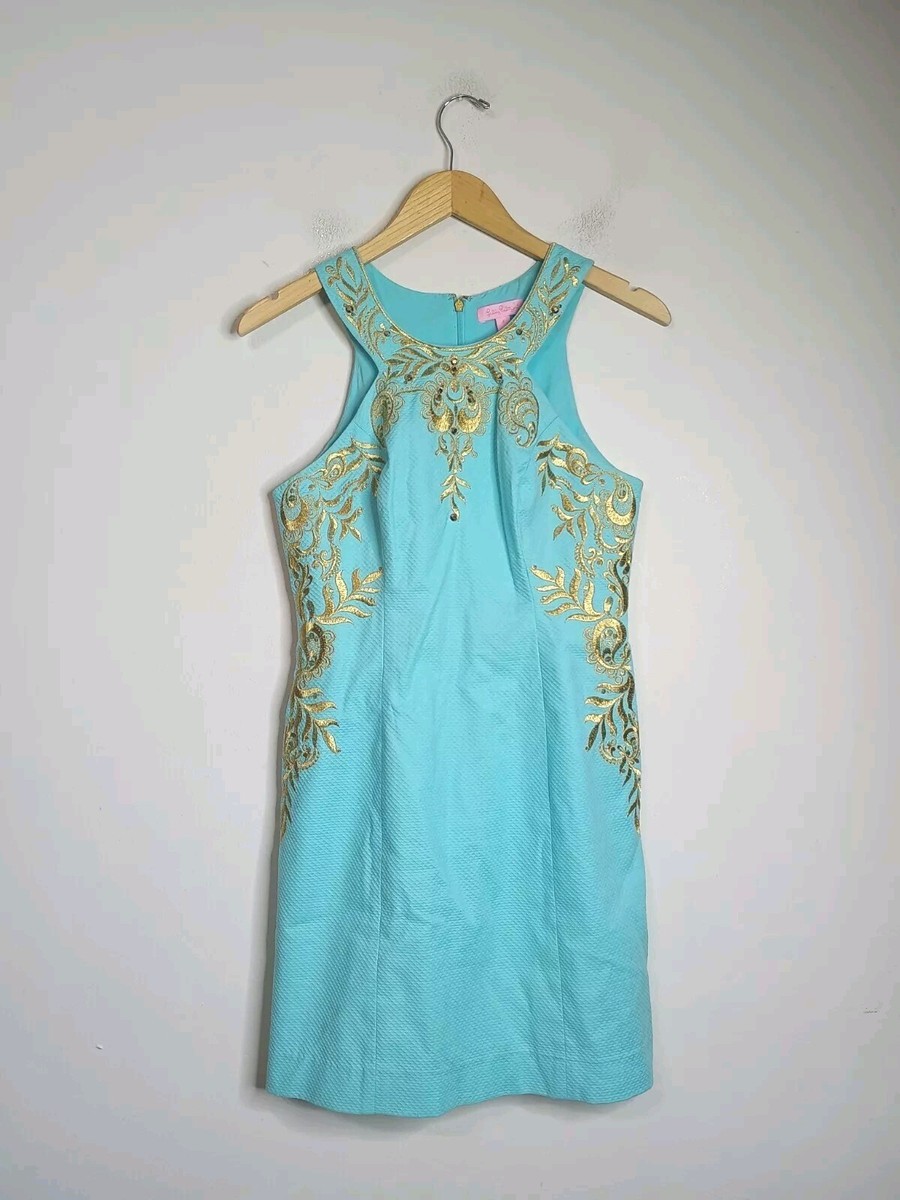 Lilly Pulitzer Tina Stretch Sheath Dress Blue Ibiza Gold