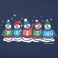 NWT Women's Life is Good Peace Snowmen Darkest Blue LS Crusher Tee