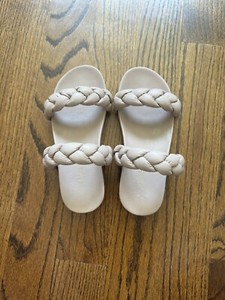 KAANAS Coco Chunky Braided Leather Pool Slide Sandal, Women's Size 6M Blush
