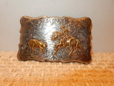 Vintage Sterling Silver Hand Engraved Cutting Horse Belt Buckle