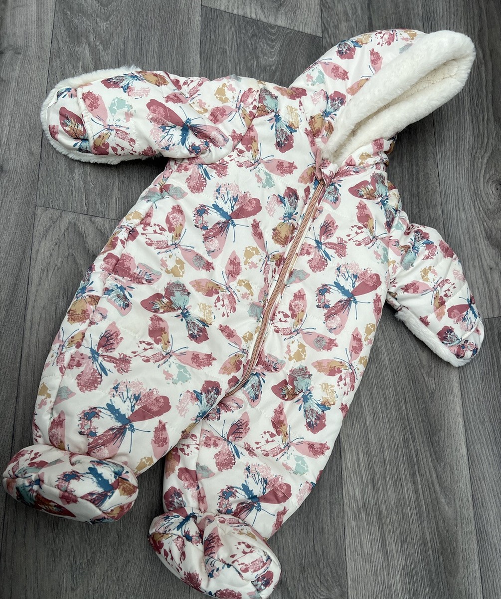 Baby Girls Nutmeg Snowsuit Pramsuit 0-3 Months Pink Butterfly Hooded Winter  Warm