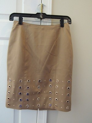 NWT White House Black Market Women's Gold-Brown Grommet Pencil Skirt 0/P $98