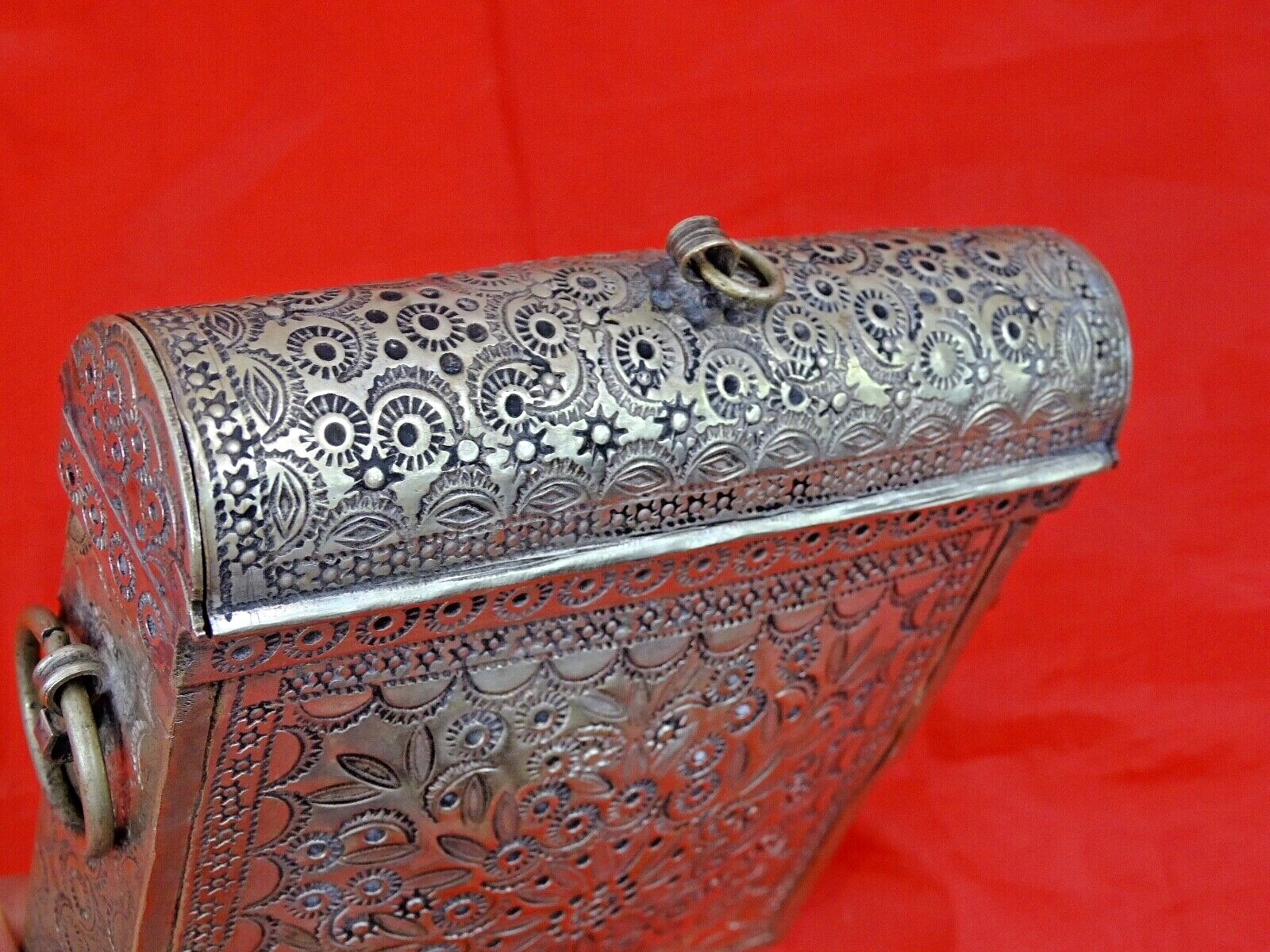 RARE ANTIQUE SILVER CARTRIDGE CASE BOX ISLAMIC MAGHREB MOROCCO coins