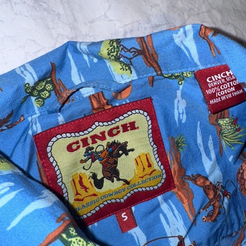 Cinch Men's Western Cowboy Graphic Blue Button Up Shirt Small MTW1401024 - Picture 2 of 5