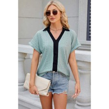 Eyelet Johnny Collar Short Sleeve T-Shirt