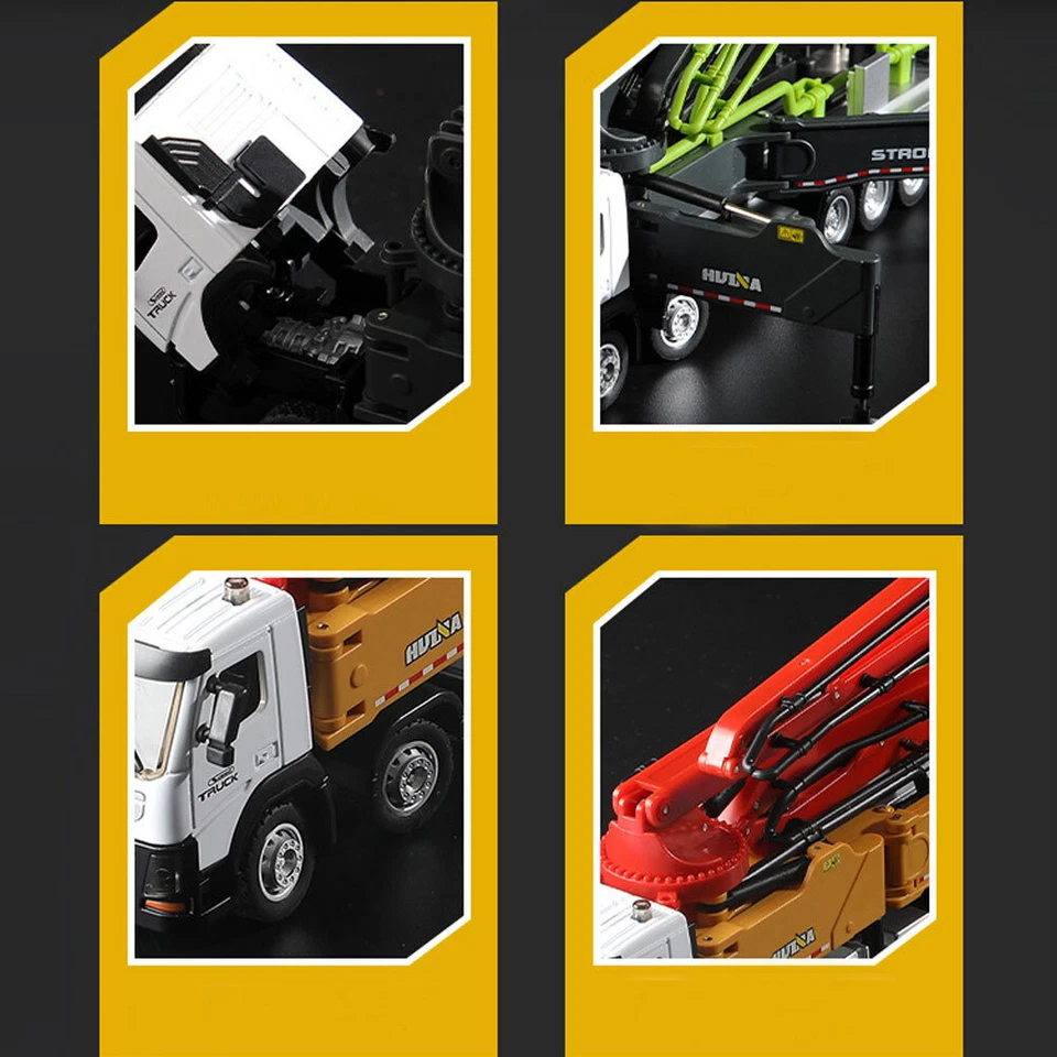 Concrete Pump Truck Construction Vehicle Model Car Diecast Toy Cars Orange - Image 3 of 3