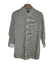 Paul Frederick Dress Shirt Size 18-34 Blue White Stripe Cotton Button Down