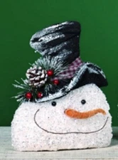 Crinkled Frosty SNOWMAN HEAD 7 1/2" t x 6"w Ornament for Wreath Garland swag hg