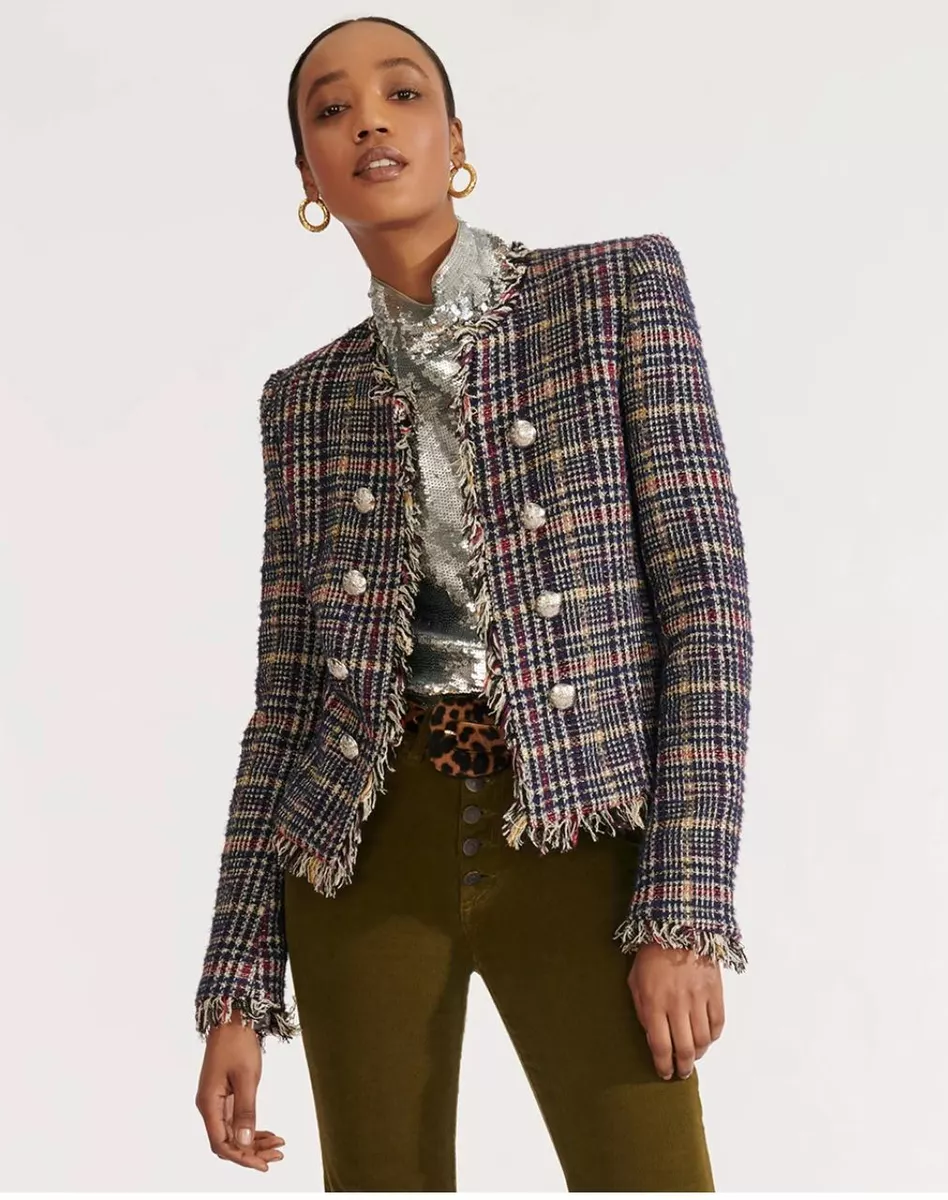 Sz 4 VERONICA BEARD cropped Dickey Jacket JERRY Navy Tan Pink TWEED NWT$695