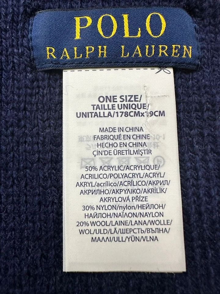 Nuevo sin etiquetas Polo Ralph Lauren Para Hombres Bufanda Azul Marino Polo Oso Suave Mezcla de Lana Suéter Foto 3 de 4
