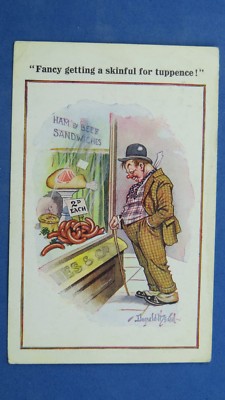 Vintage Donald McGill Comic Postkarte 1933 Trinken Betrunken Metzgerei WURST