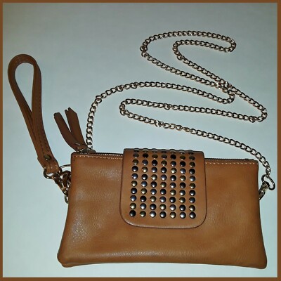 Olivia Miller Convertible Wristlet Mini Handbag w GOLD Tone Chain Strap