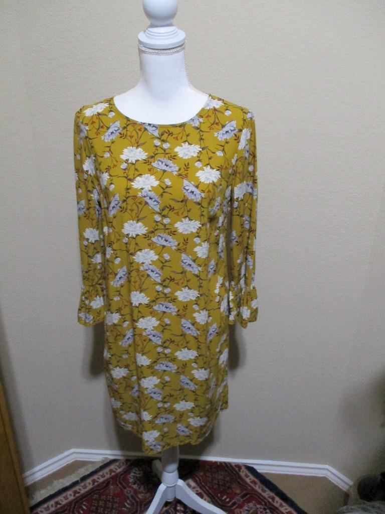 gold dress old navy Shift Mini with Ruffled Sleeve w/ Gray White Floral Small MO-SALEEDIT
