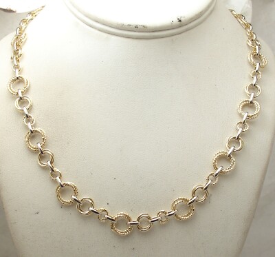 Technibond Diamantschliff Kreis Kette Collier 14K bicolor vergoldet 925 Silber