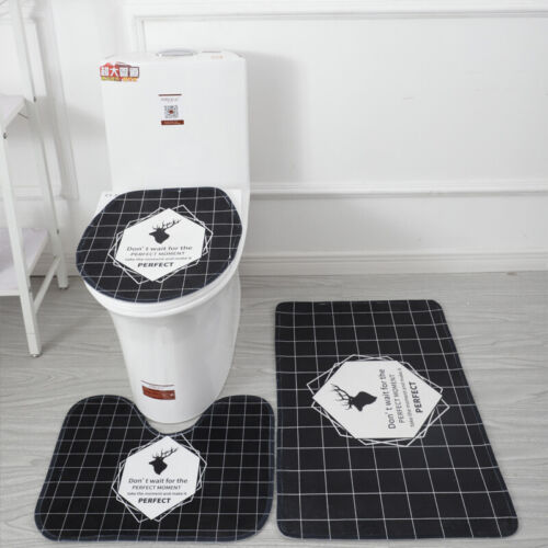 3-teiliges WC Set mit Bad Badmatte Kontur Teppich Deckel Abdeckung Kit Antirutsch - Bild 54 von 78