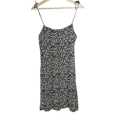 Mango Floral Spaghetti Strap A-Line Slip Dress Size S Black White Boho Smocked