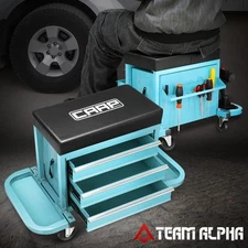2 in 1 3 Drawer Rolling Mechanics Seat Tool Chest Garage Storage Stool Sky Blue
