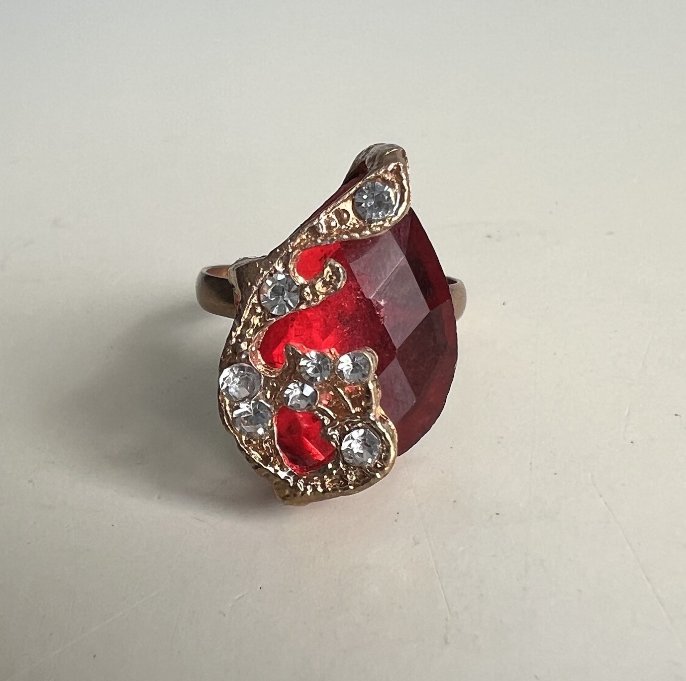 Vintage Ruby Red Statement Cocktail Ring Adjustab… - image 2