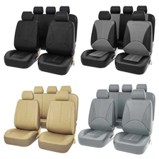 Universal Fit Car Seat Covers Full Set Faux Leather Litchi Pattern Full Coverage
