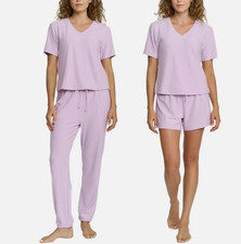 Honeydew Women's 3-Piece Tee, Short, Jogger Lounge Set, Pastel Lilac Large