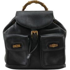 GUCCI Bamboo 003.2058.0016 Backpack Leather Black Women's Bag #NB2488