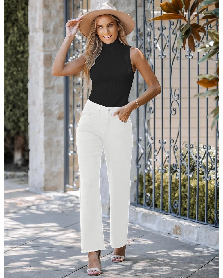Pantalones de trabajo informales para mujer de cintura alta con control de barriga - blanco roto, XS/X-pequeños... Foto 4 de 4