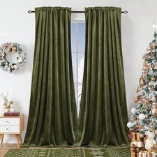 Olive Green Velvet Curtains for Bedroom 52"W x 84"L Pack of 2 Olivegreen