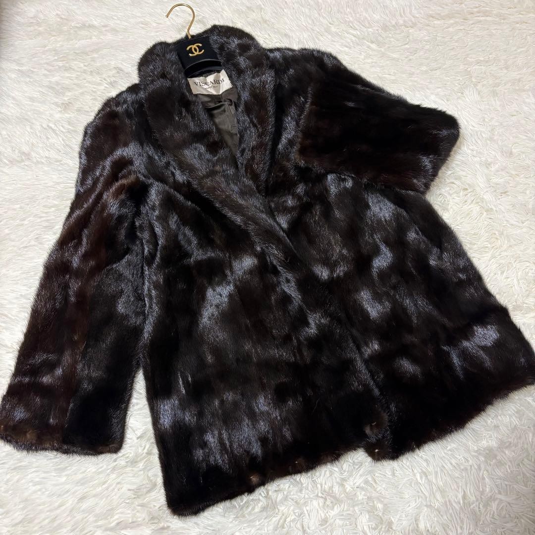 Luxury Black Glama Viscardi Real Fur Coat Soft Smooth Mink Free Size Auth