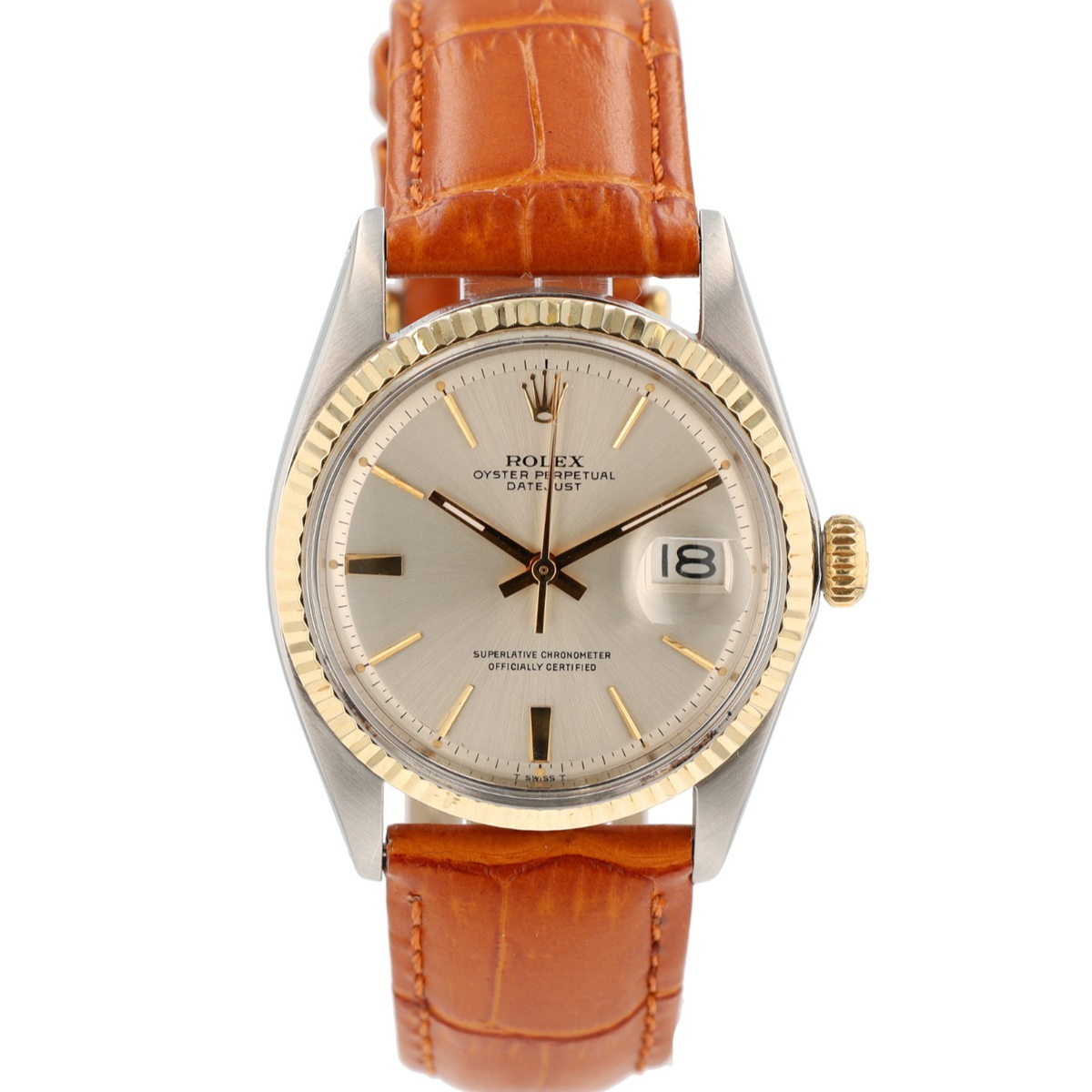 Rolex Mens Watch Datejust 1601 Silver Dial 36mm Fluted Bezel - Main Image