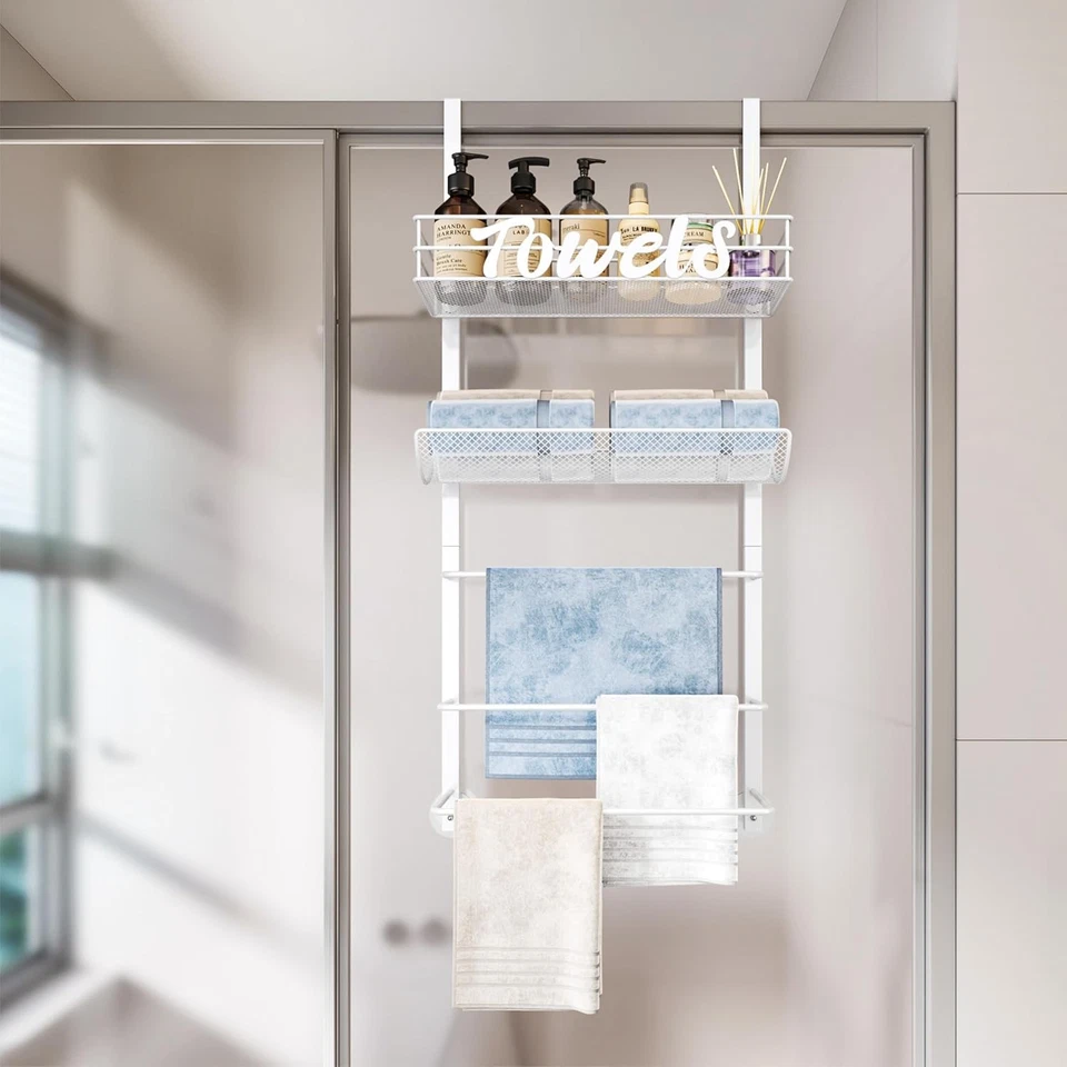 SWTYMIKI Over Door Towel Rack - 5 Tier Storage Wall 5-Tier, White  - Image 4 of 4