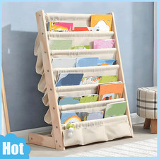 Standing Children's Bookshelf Wooden Baby Reading Rack Storage Shelf Simple