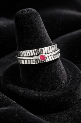 Flush Ruby Spinner Ring Sterling Silver 925 Hallmark British Made Size K - T