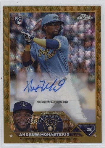 Réfracteur Gold Wave 2023 Chrome Update /50 Andruw Monasterio Rookie Auto RC