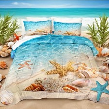 Beach Theme Comforter Set Size Coastal Bedding Set 4 Pcs Starfish King Aqua