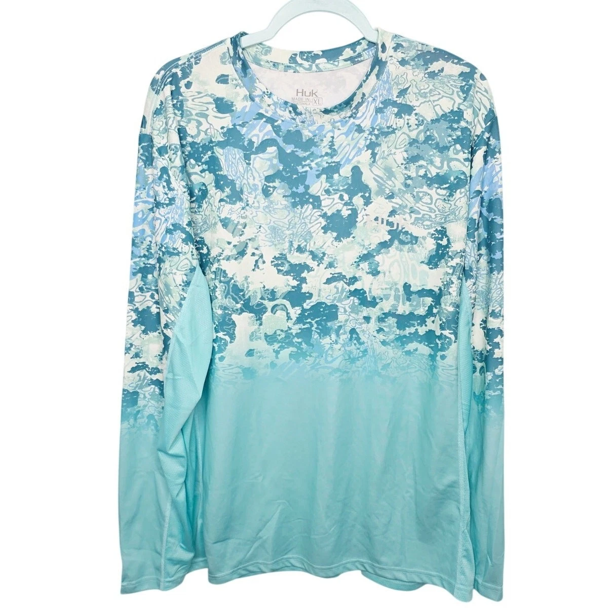 HUK Men’s Turquoise Camo Long Sleeve Performance Fishing Shirt XL UPF Outdoor