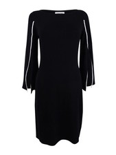 Calvin Klein Women's Piped Split-Sleeve Sweater Dress (S, Black/Cream)