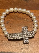 Silver and Pearl Cross Bracelet