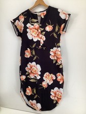 SHEIN Black Floral Cap Sleeve Wrap Bodycon Dress M EU 38 US 6