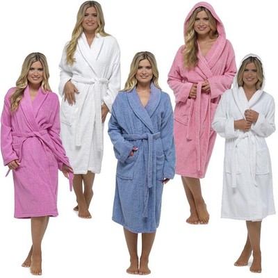 Damen Frottee Bademantel 100% Baumwolle Frottee Bademantel Morgenmantel