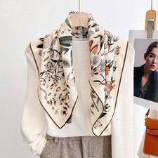 70 Cashmere 30 Silk Shawl Scarf Beige Flowers Neckerchief Bandana wrap 65 65cm