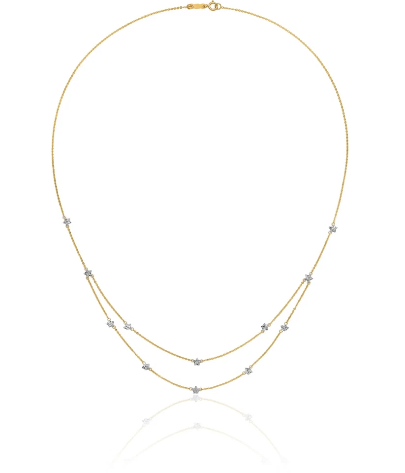 14K Solid Two Tone Gold Double Chain Star Layering Necklace - Image 3 of 4