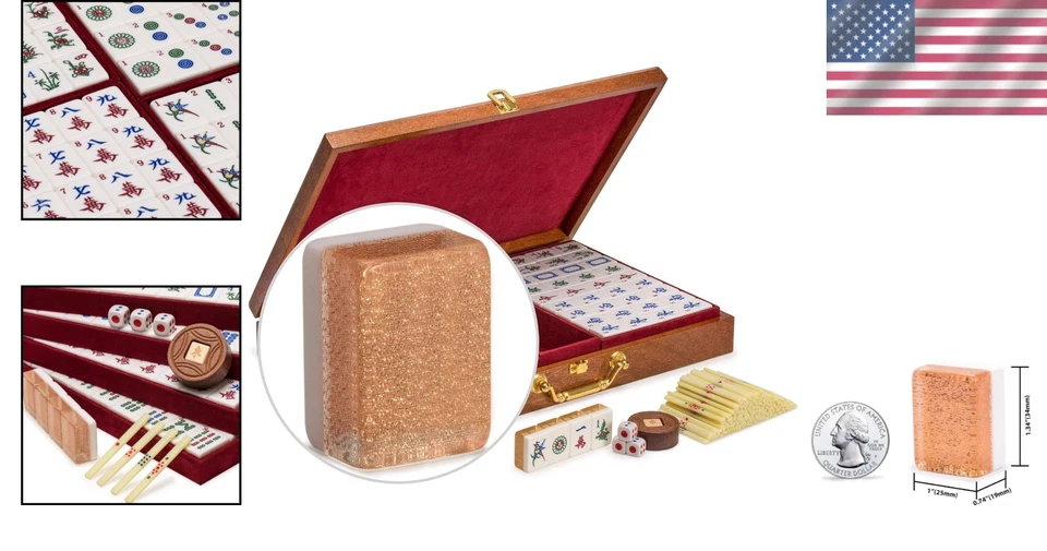Stylish Chinese Mahjong Game Set - 148 Medium Tiles in Champagne Gold Finish - Image 2 of 4
