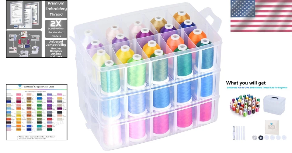 Complete Embroidery Starter Set - 63 Vibrant Colors - Image 2 of 4