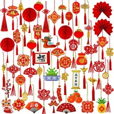166 Pcs Chinese New Year Hanging Good Luck Ornaments Red Lanterns Party Decor