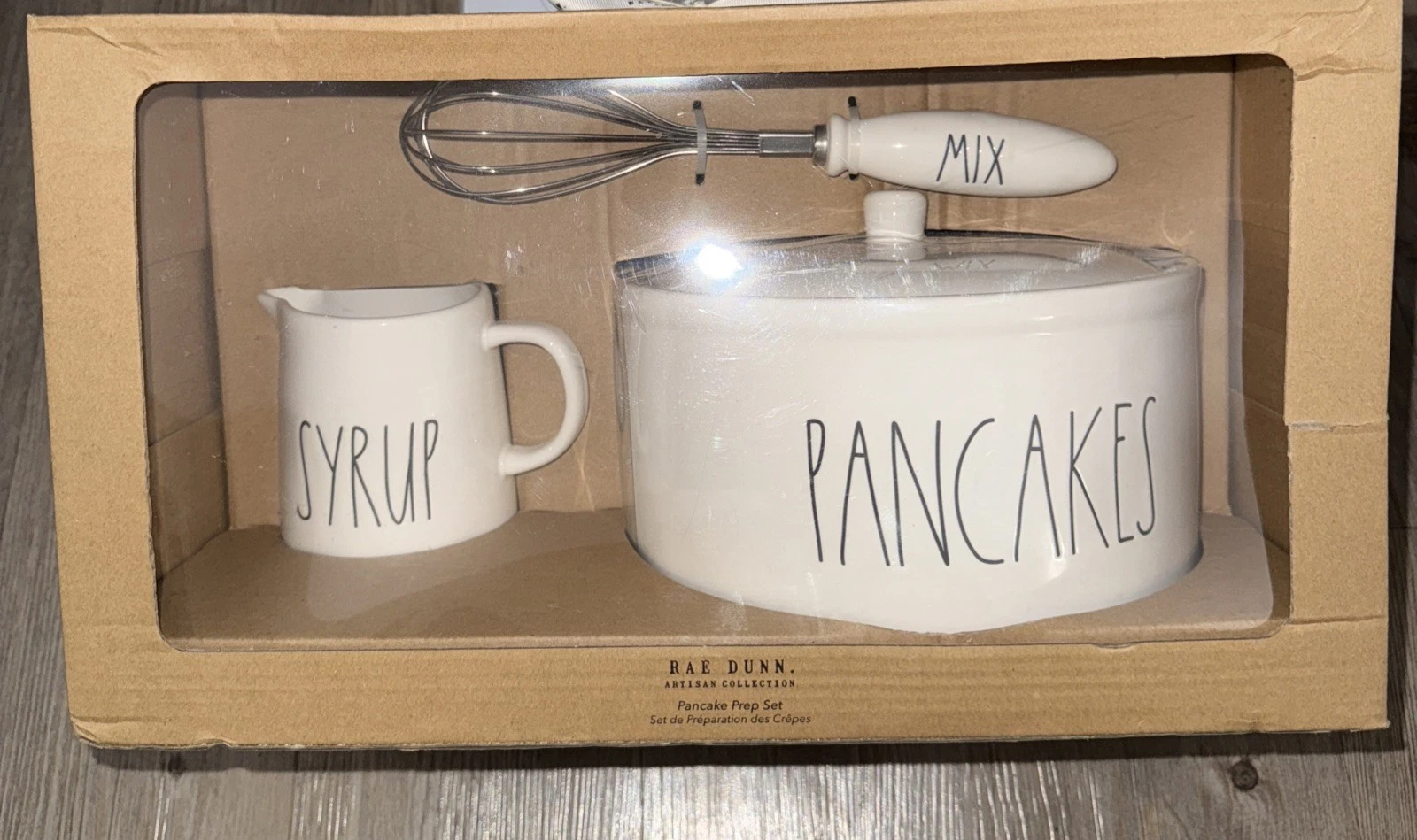 New Rae Dunn Pancake Prep Set Breakfast Pancakes Warmer W/ Lid Syrup Jar & Whisk