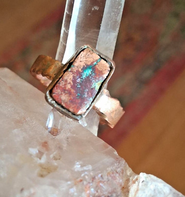 Handcrafted Copper Turquoise Ring Rustic!  Raw! Rare Find! New Material!