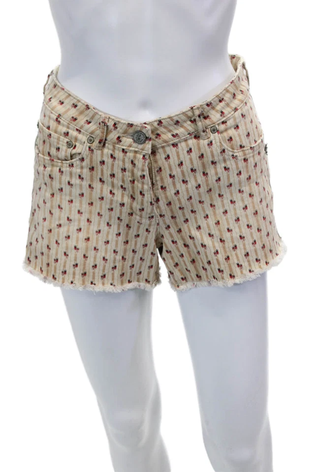 Maison Scotch Womens Cotton Abstract Print Five Pocket Shorts Beige Size 28 - Image 2 of 4
