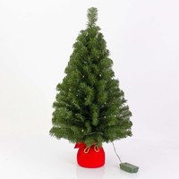 artplants Deko Tannenbaum Warschau, Jutesack Rot, Leds, 90Cm, Ø50Cm