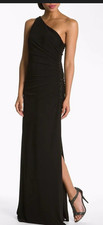 Laundry by Shelli Segal Beaded One Shoulder Black Maxi Dress Ruched Side Slit 2